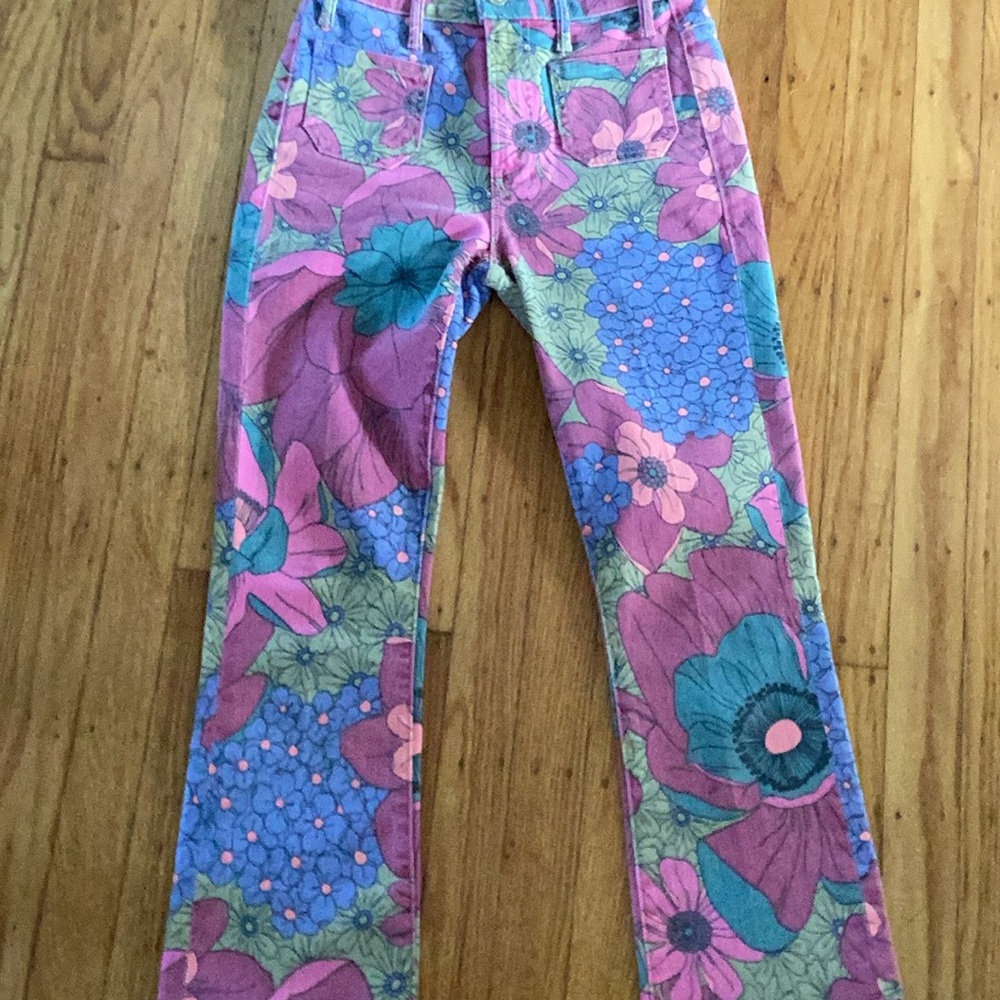 MOTHER Floral Flare Jeans - Pink and Blue